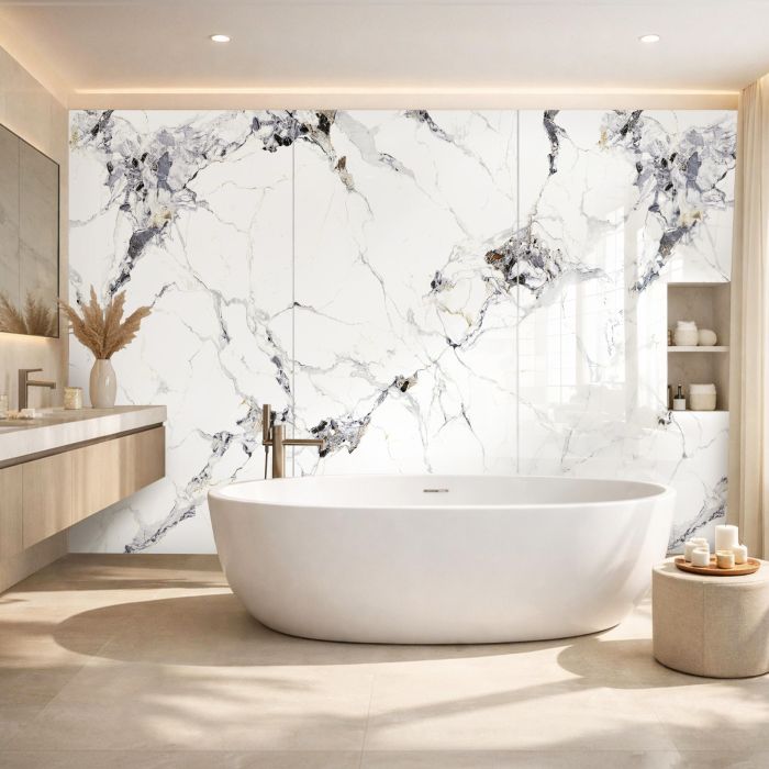 Wall Panel SPC Carrara White Marble Glossy 120 x 280 cm 4 mm (A)