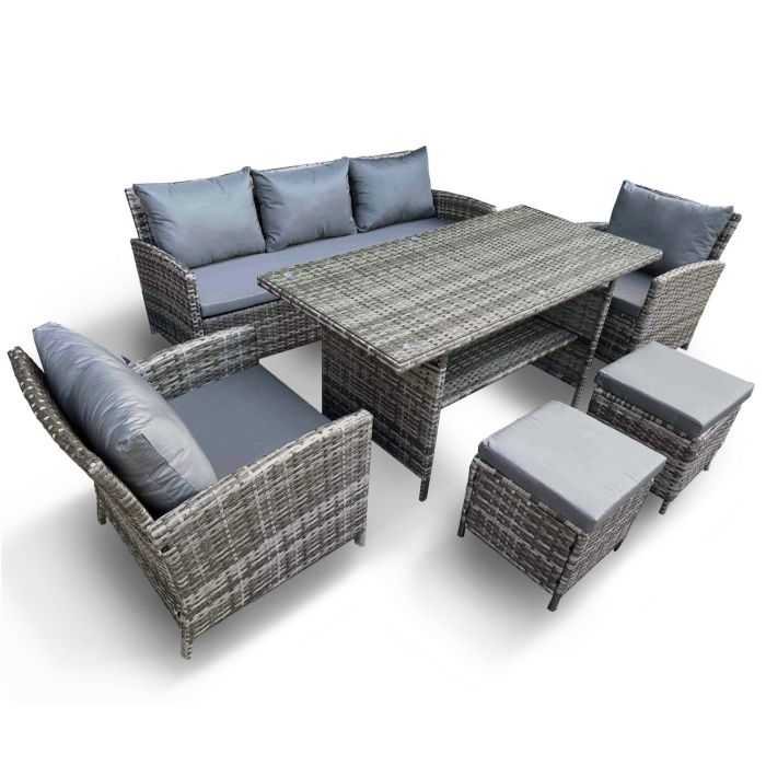 Zestaw Mebli Ogrodowych z technorattanu 7-osobowy Harmonia Szary