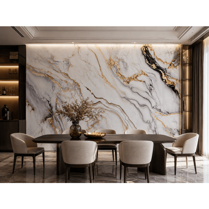 Wandpaneel XXL Arabescato Gold Glossy 120 x 280 cm 3 mm – 3er Satz (ABC)