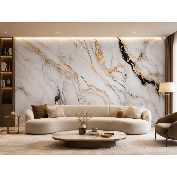 Wandpaneel XXL Arabescato Gold Glossy 120 x 280 cm 3 mm – 3er Satz (ABC)