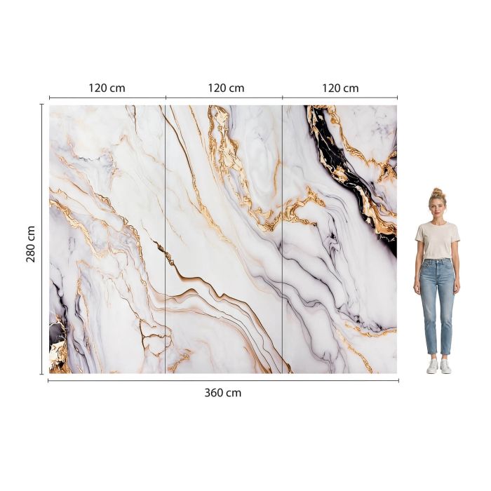 Wandpaneel XXL Arabescato Gold Glossy 120 x 280 cm 3 mm – 3er Satz (ABC)