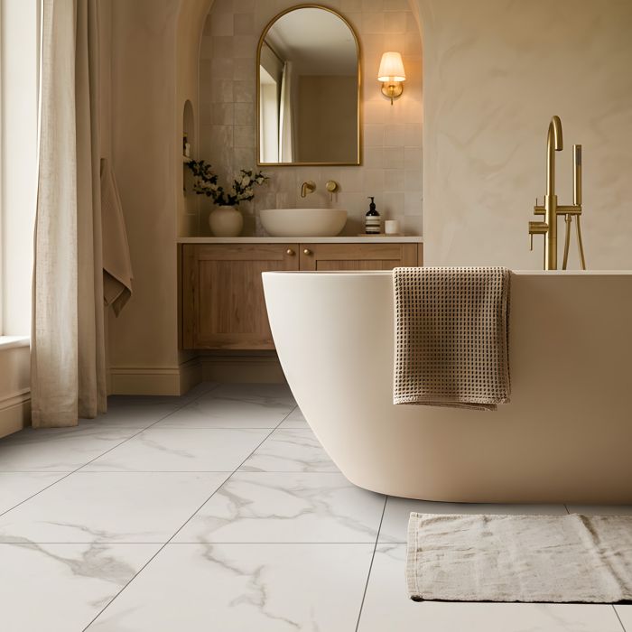 SPC Vinyl Floor Panel Calacatta White Marble Glossy 45 × 90 cm, 4 mm