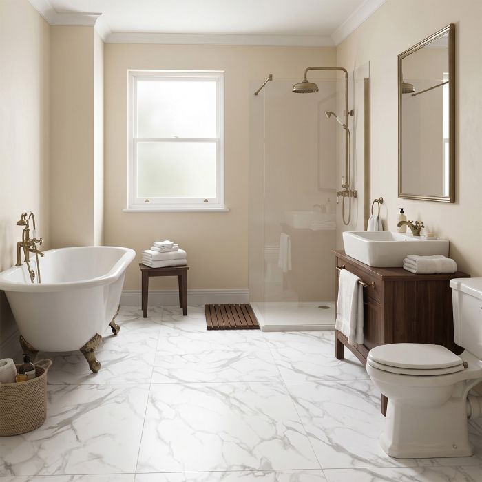 SPC Vinyl Floor Panel Calacatta White Marble Glossy 45 × 90 cm, 4 mm