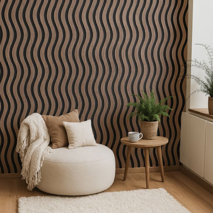 Lamele ścienne akustyczne na filcu S-Line Dąb Ciemny Fornir 2,1 x 30,5 cm – dł. 2,7 m