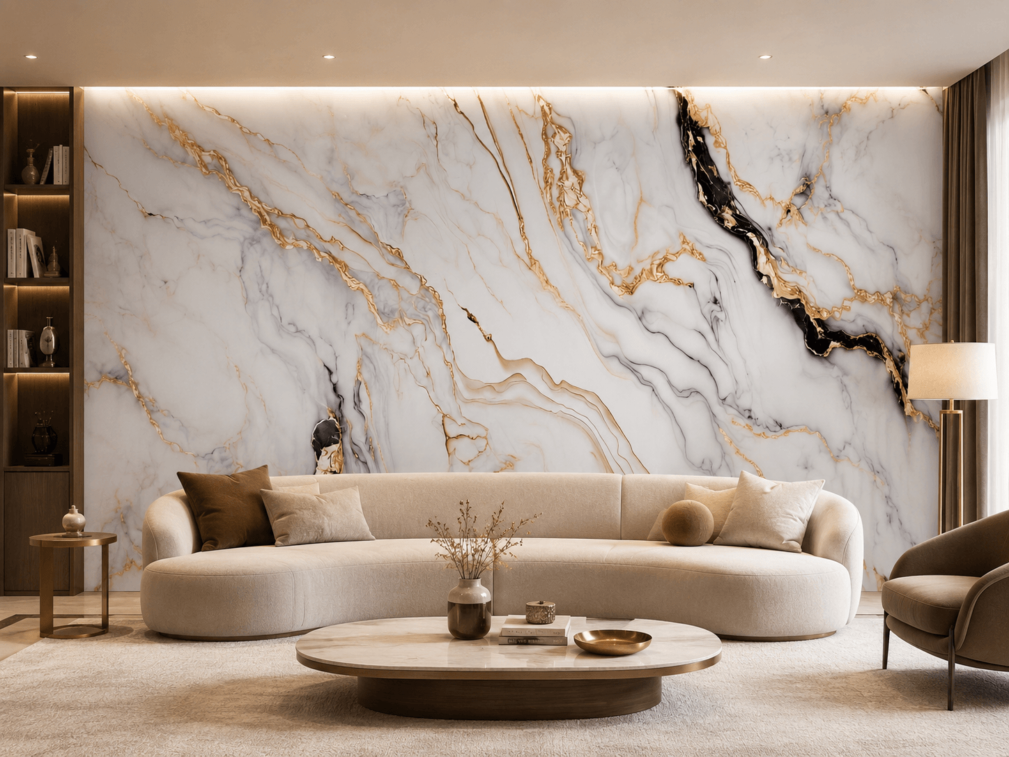 Wandpaneel XXL Arabescato Gold Glossy 120 x 280 cm 3 mm – 3er Satz (ABC)