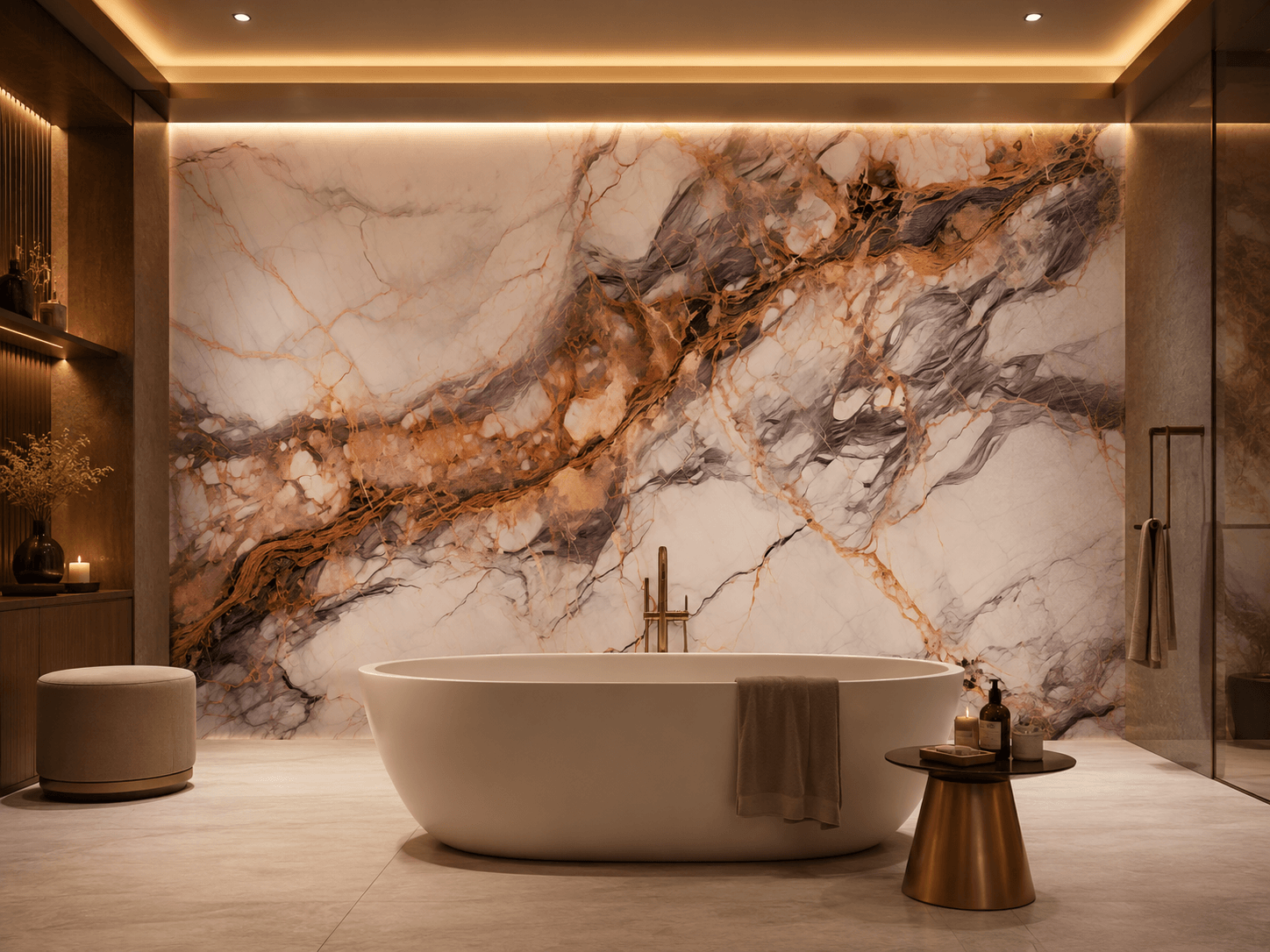 Wall Panel XXL Breccia Copper Glossy 120 x 280 cm 3 mm – Set of 3 (ABC)
