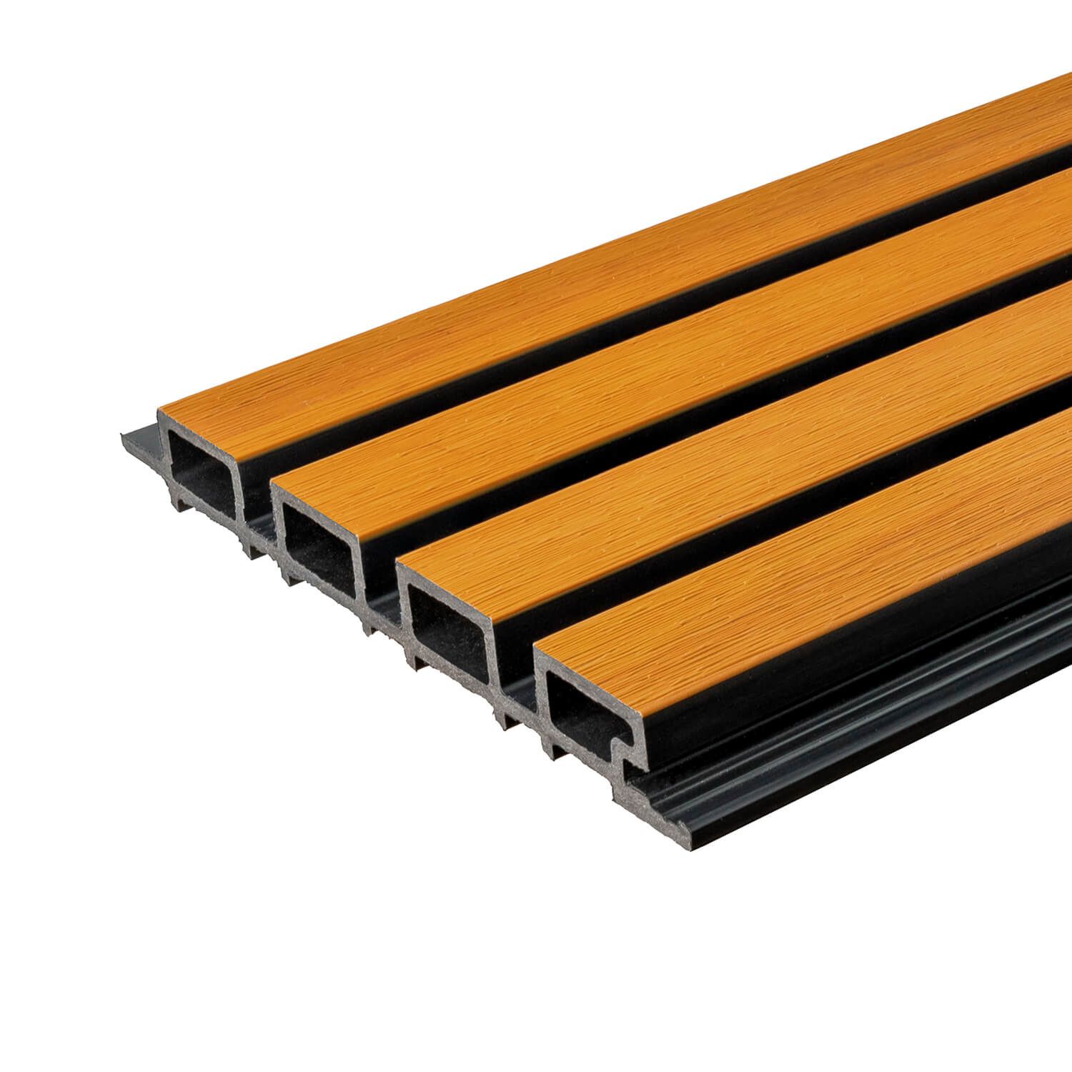 Premium Composite Slatted Cladding Board Amber Oak / Black – 2,9 m Premium Composite Slatted Cladding Board Amber Oak / Black – 2,9 m