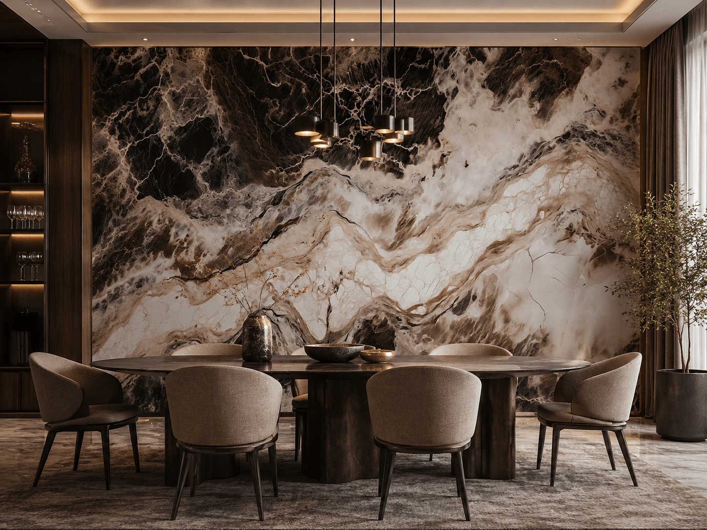 Wall Panel XXL Emperador Black Glossy 120 x 280 cm 3 mm – Set of 3 (ABC)