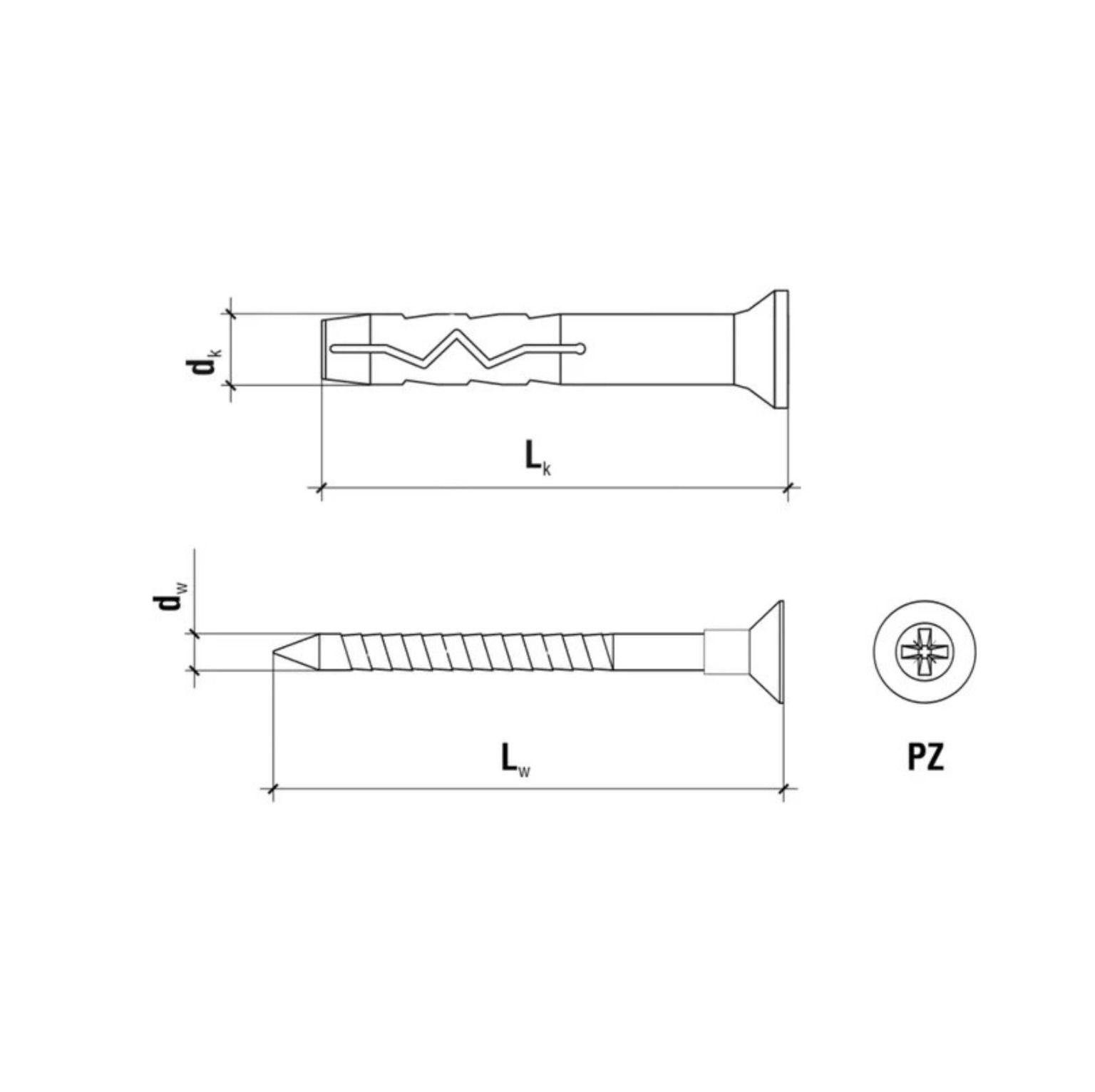 Hammer-in Expansion Anchor 6 x 60 mm + Countersunk Head Screw PZ2 – 1 pc.