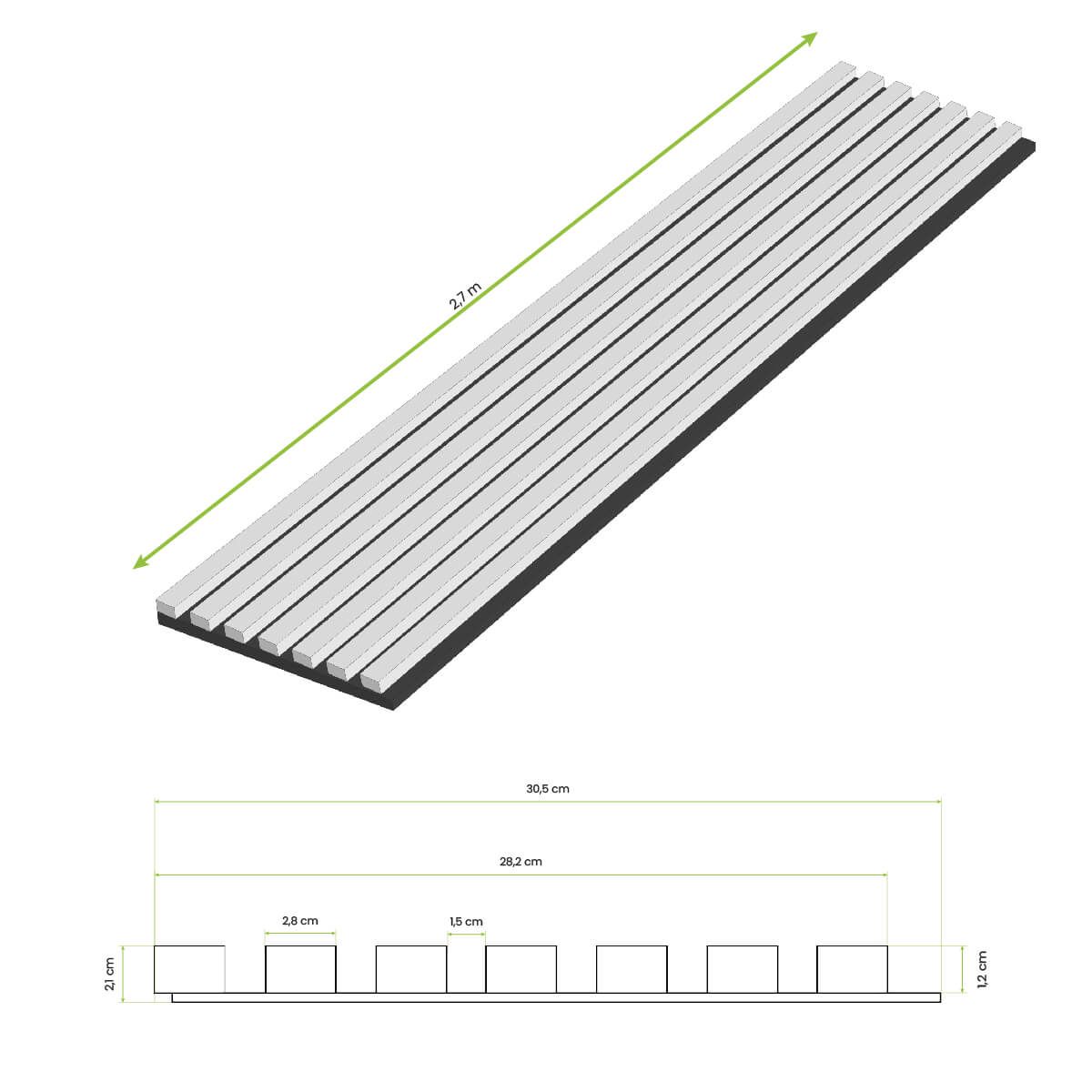 Lamele ścienne akustyczne na filcu Dąb Sonoma 2,1 x 30,5 cm – dł. 2,7 m