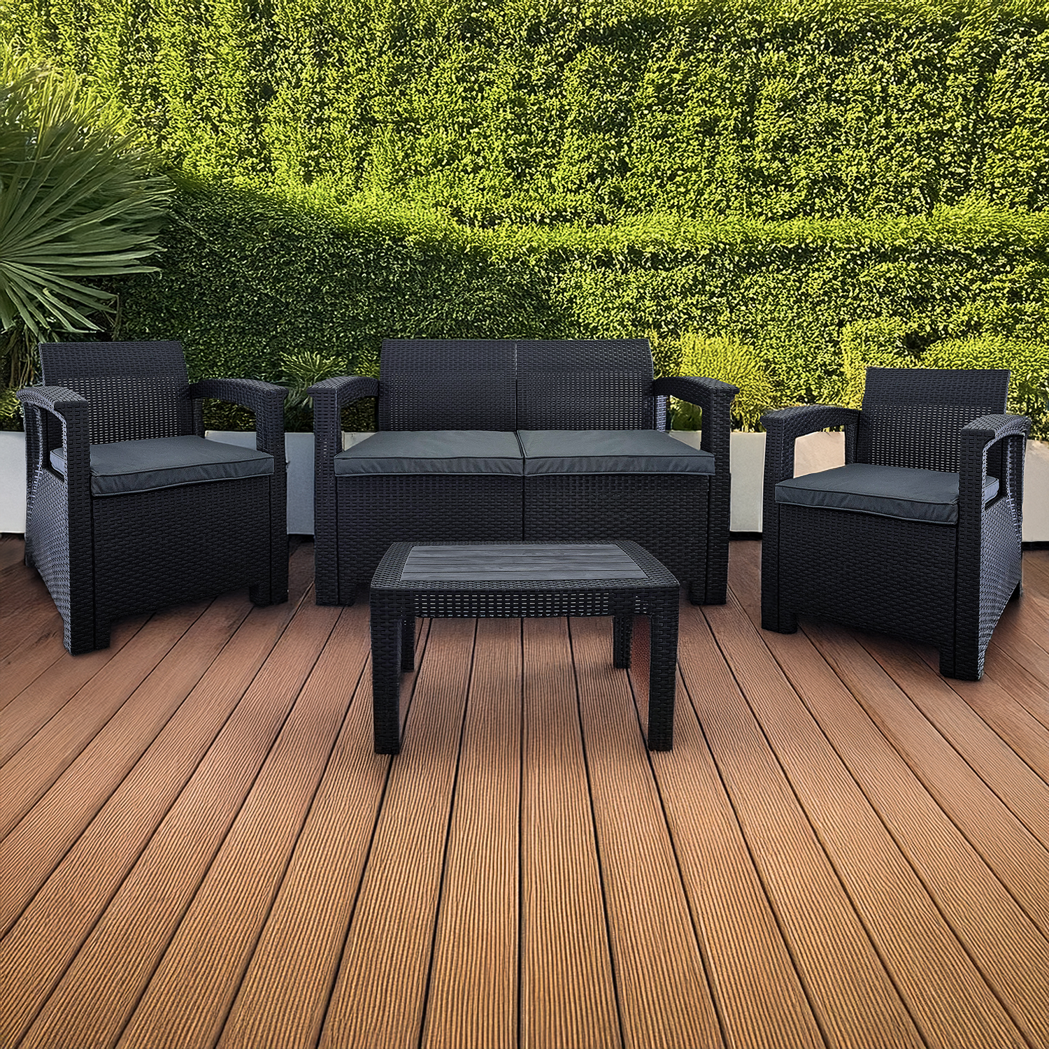 Zestaw Mebli Ogrodowych z technorattanu 4-osobowy Aura Antracyt