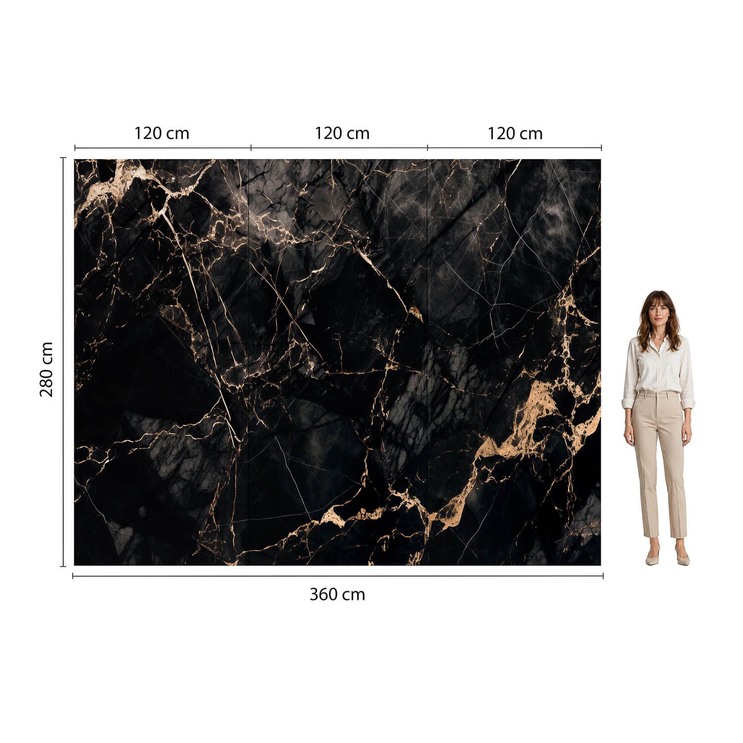 Wall Panel XXL Portoro Black Glossy 120 x 280 cm 3 mm – Set of 3 (ABC)