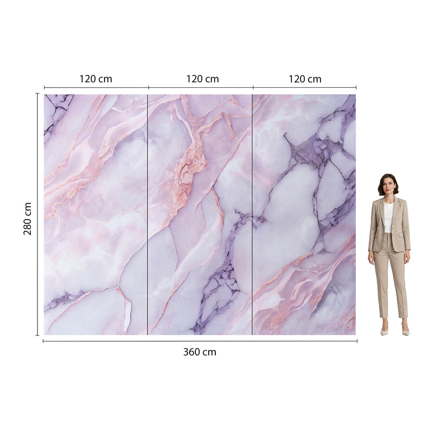 Wall Panel XXL Statuario Pink Glossy 120 x 280 cm 3 mm – Set of 3 (ABC)