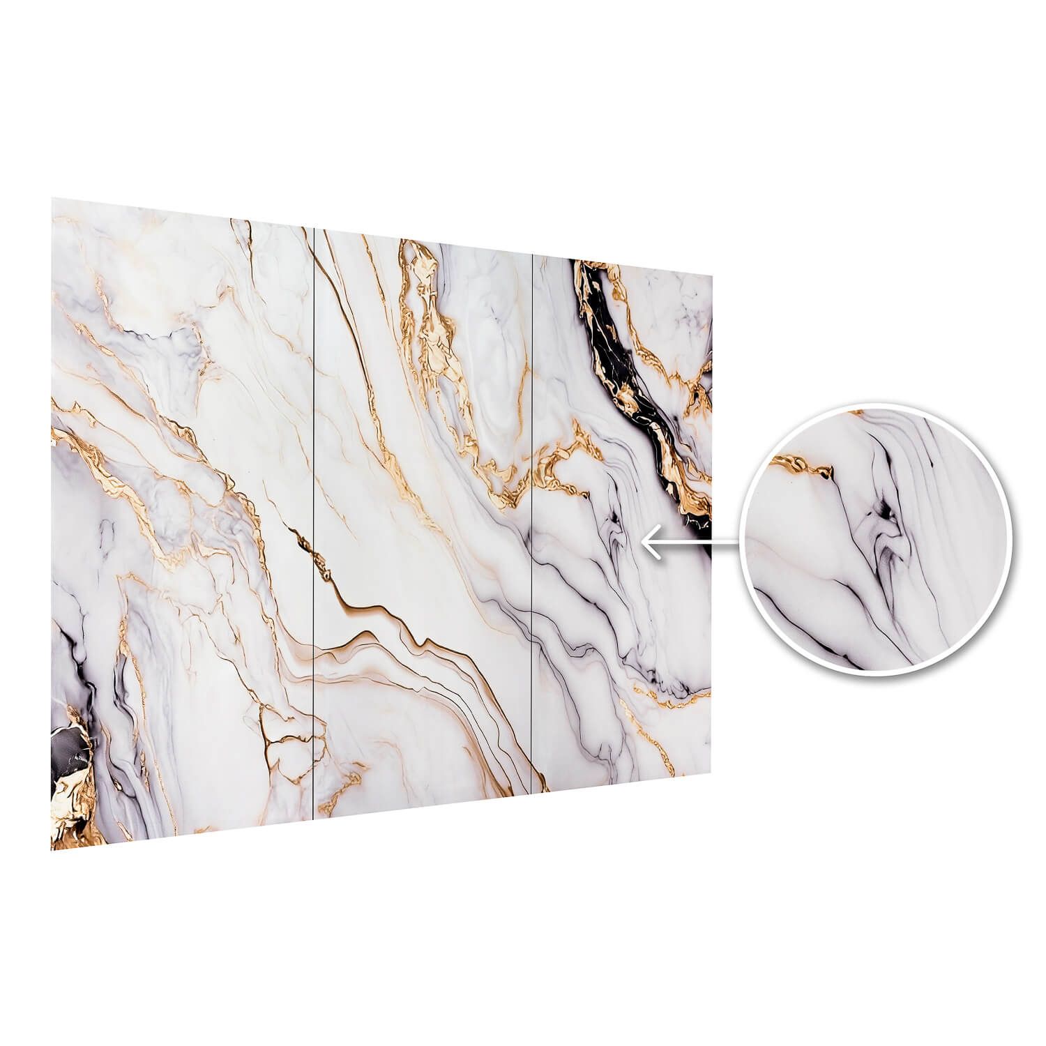 Wandpaneel XXL Arabescato Gold Glossy 120 x 280 cm 3 mm – 3er Satz (ABC)