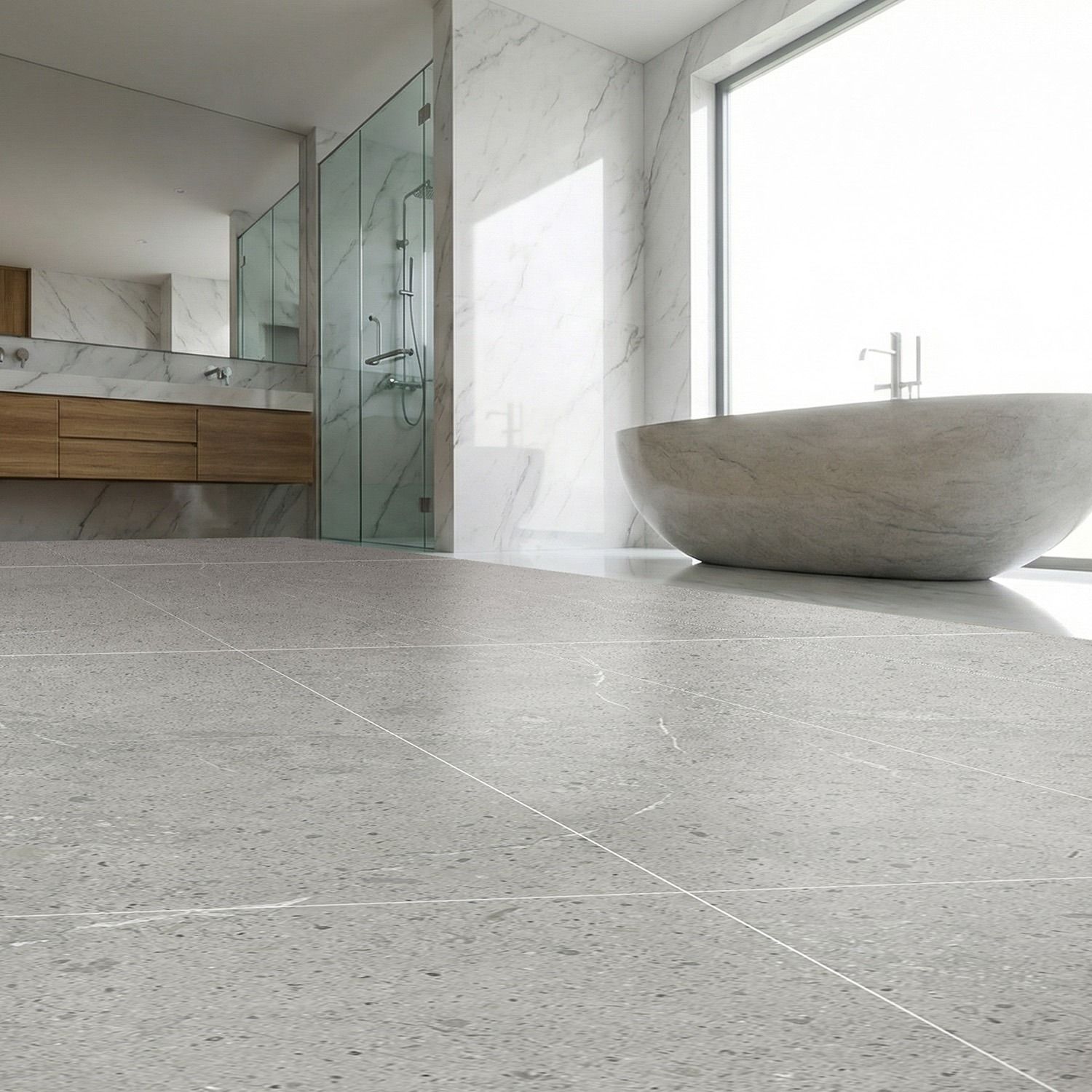 SPC Vinyl Floor Panel Limestone Grey Stone Matt 45 × 90 cm  4 mm