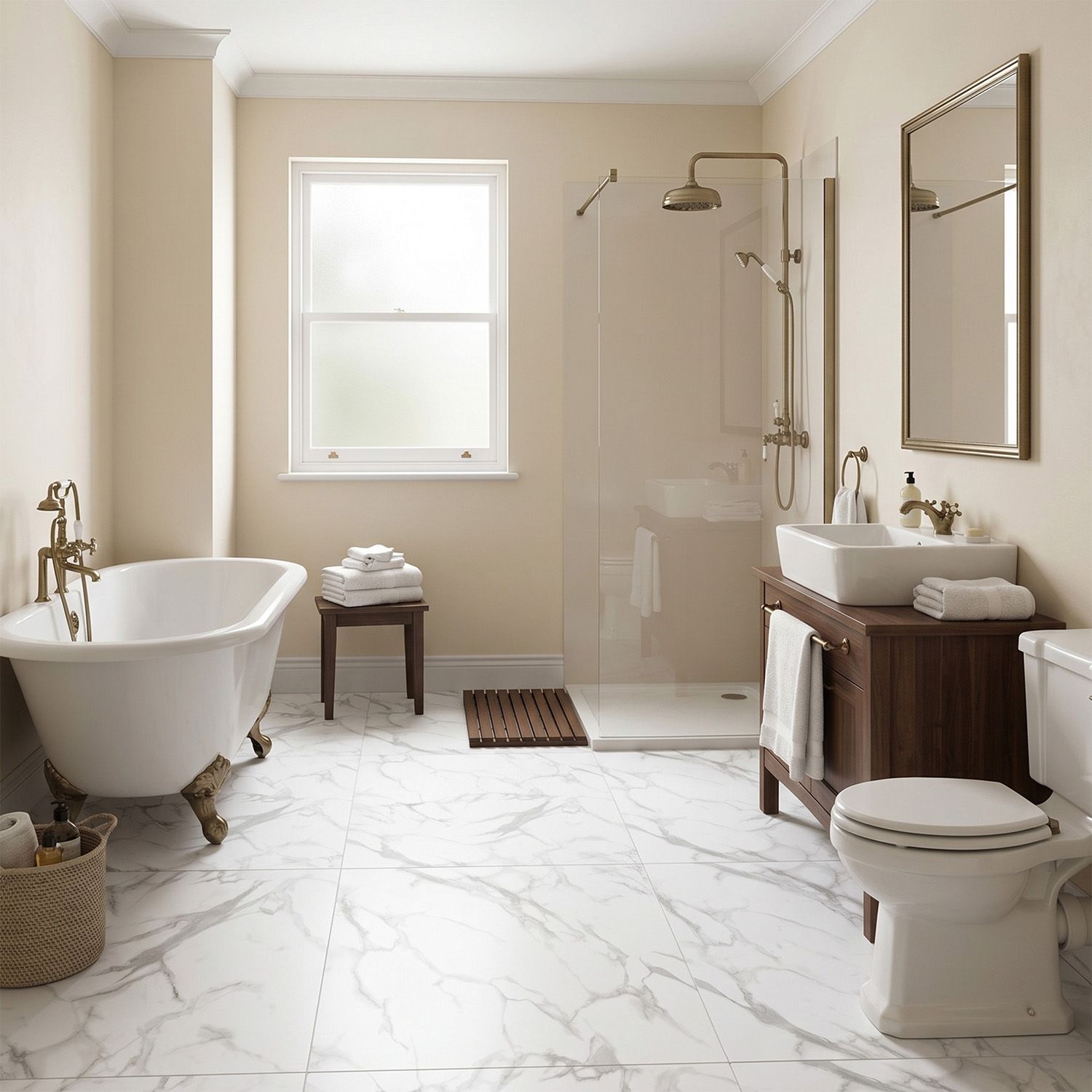 SPC Vinyl Floor Panel Calacatta White Marble Glossy 45 × 90 cm, 4 mm