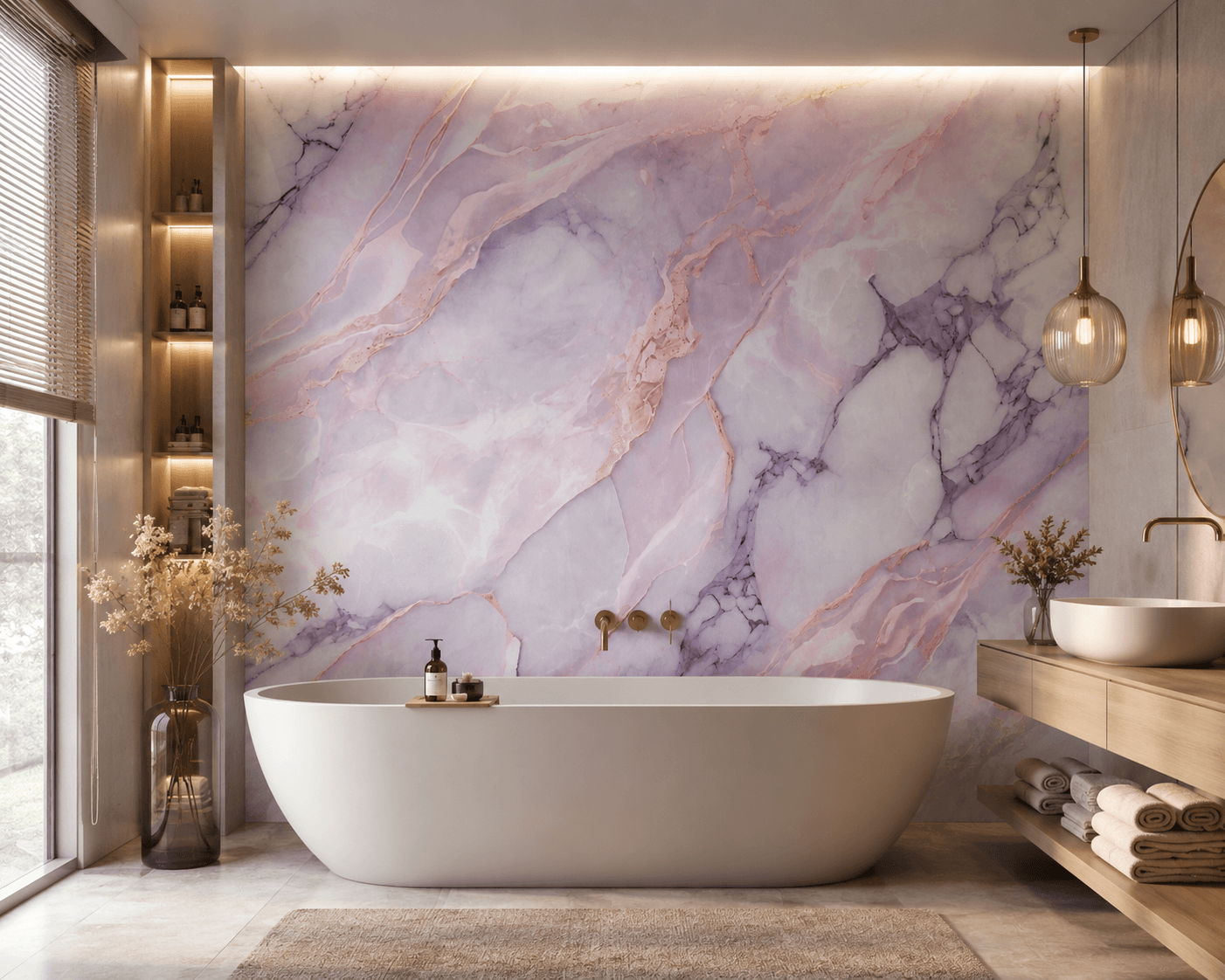 Wall Panel XXL Statuario Pink Glossy 120 x 280 cm 3 mm – Set of 3 (ABC)