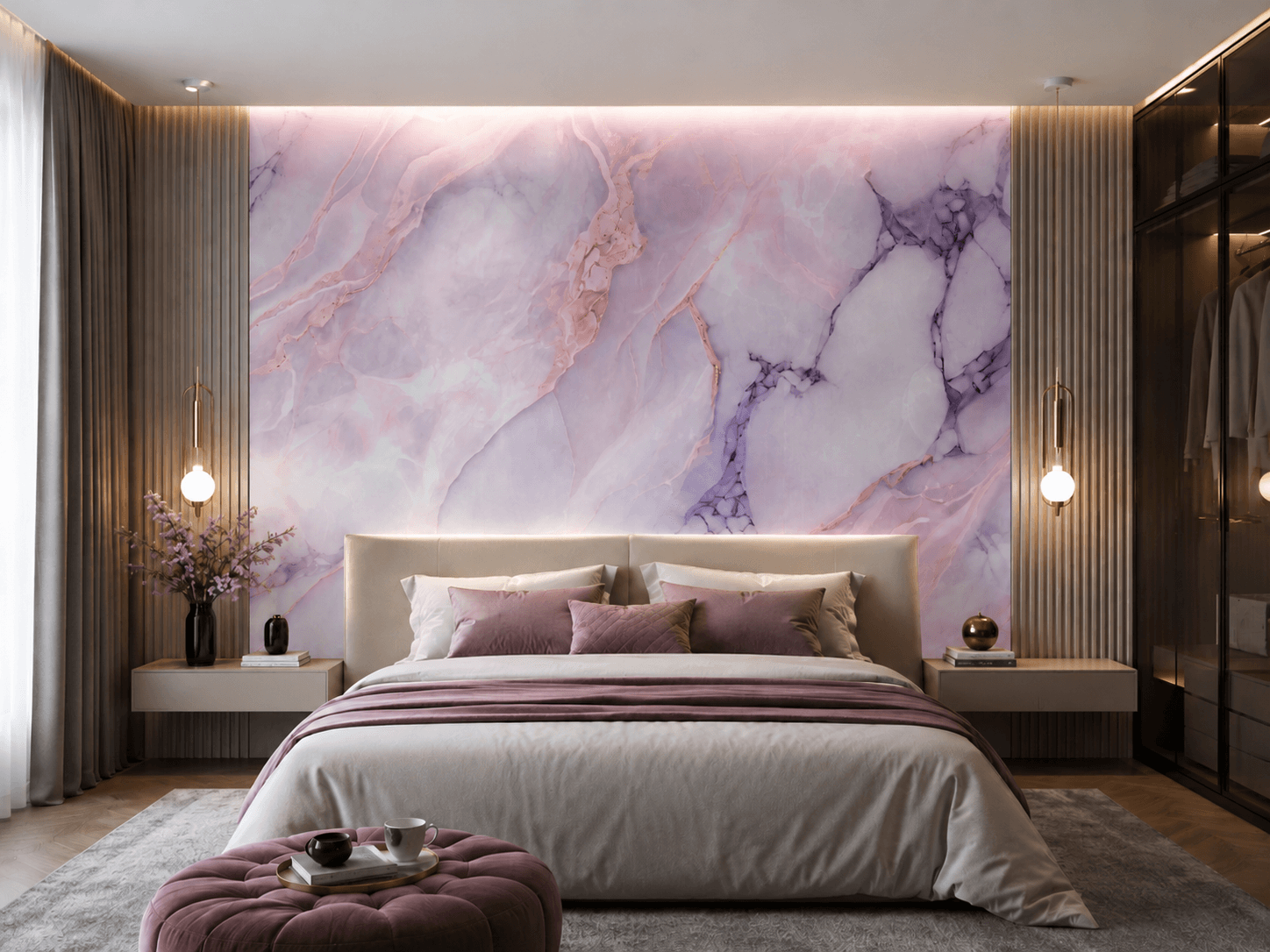 Wall Panel XXL Statuario Pink Glossy 120 x 280 cm 3 mm – Set of 3 (ABC)