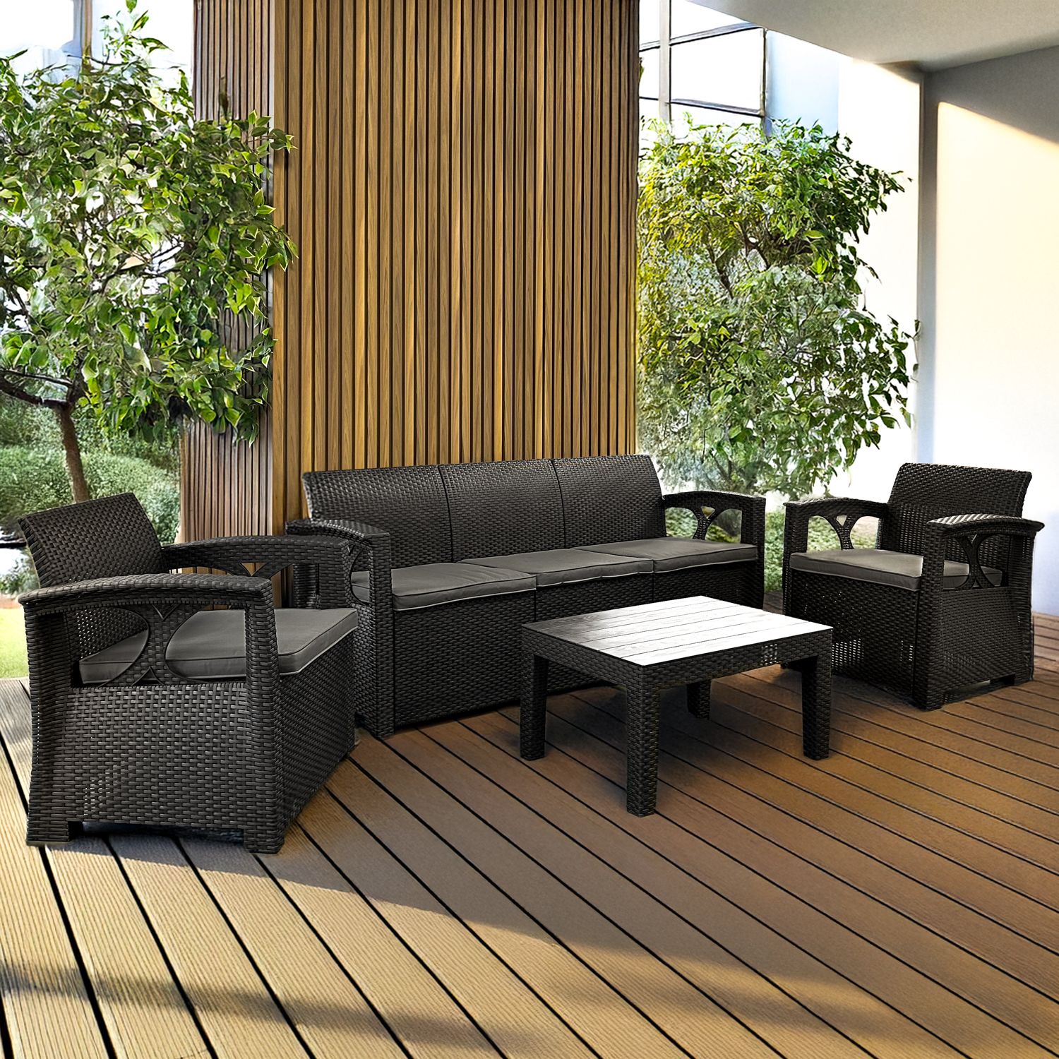 Zestaw Mebli Ogrodowych z technorattanu 4-osobowy Sofia Antracyt