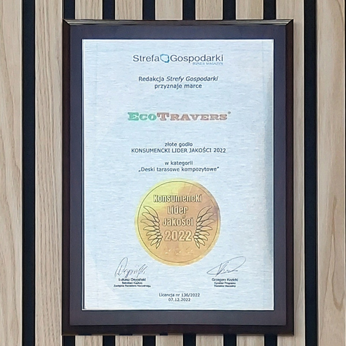 Consumer Quality Leader 2022 – Gold Emblem for the EcoTravers Brand