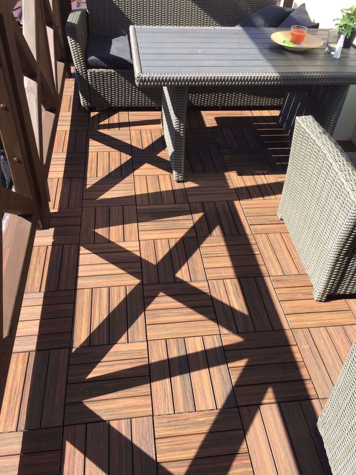 Balcony made of composite decking tiles Premium Redwood