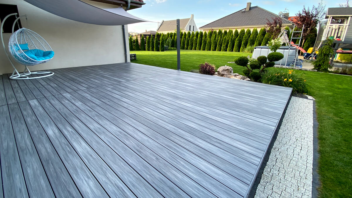 Terrace Made of Premium Gray Composite Decking Boards