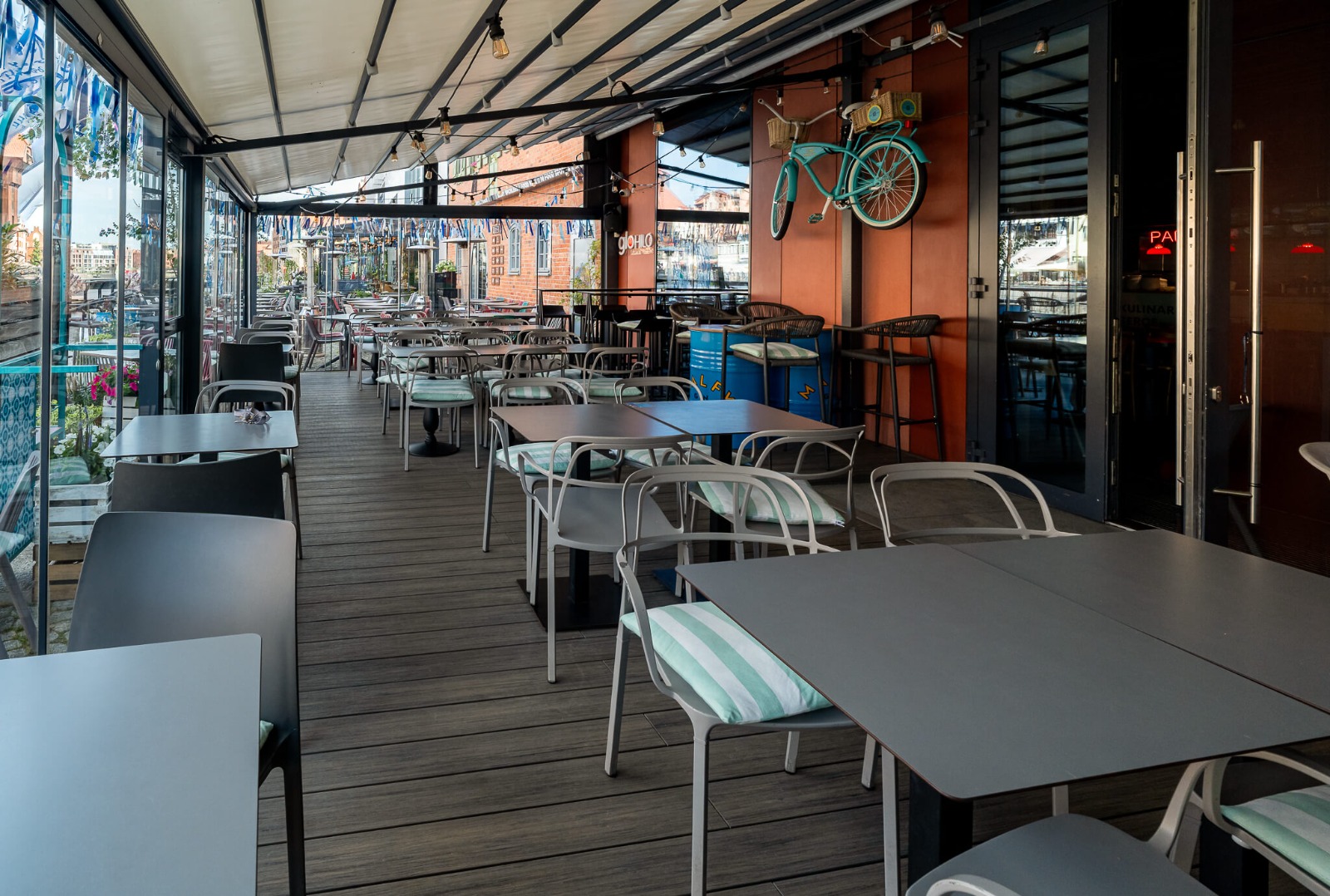Premium Amber Antique Composite Decking in a Restaurant Interior