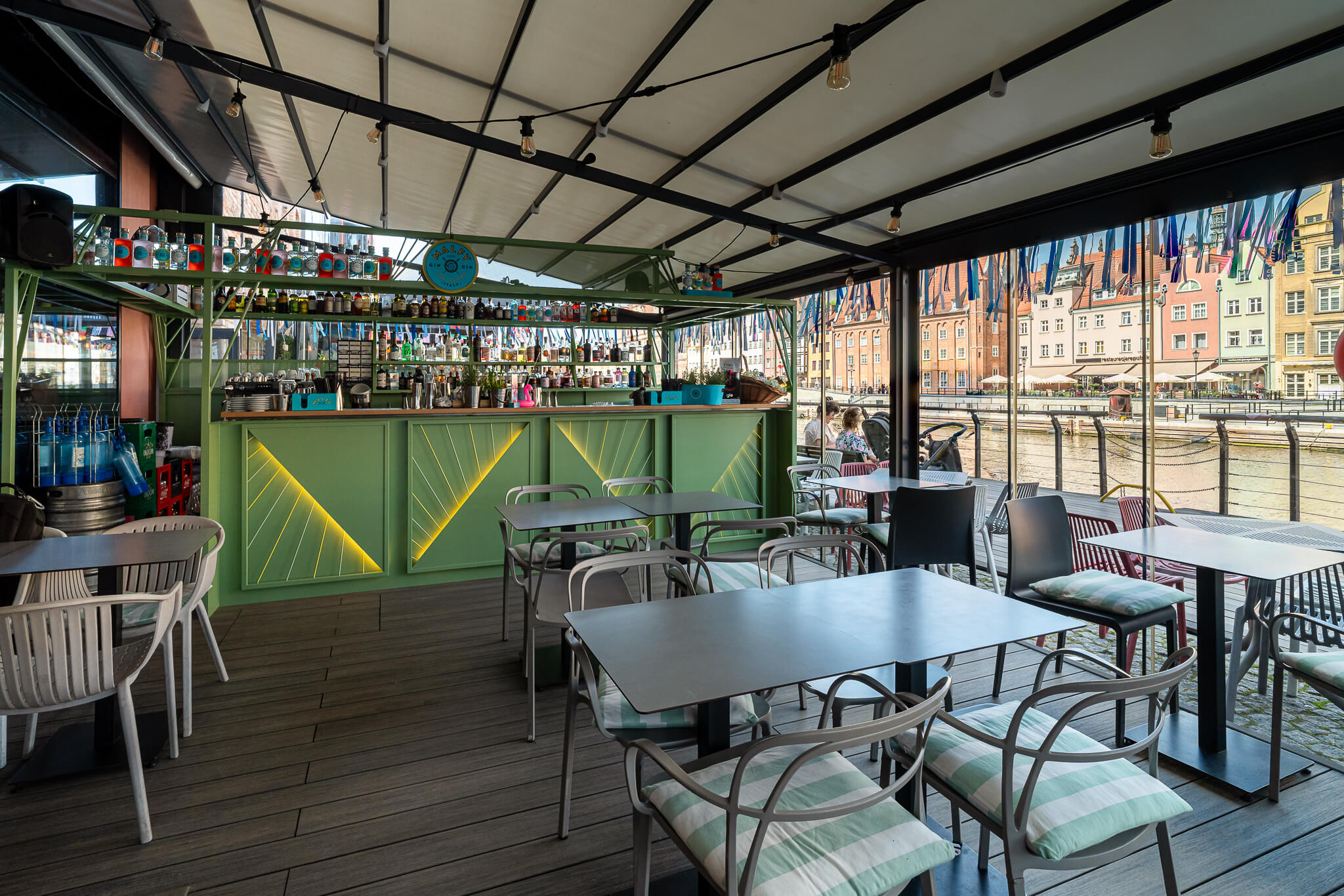 Premium Amber Antique Composite Decking in a Restaurant Interior