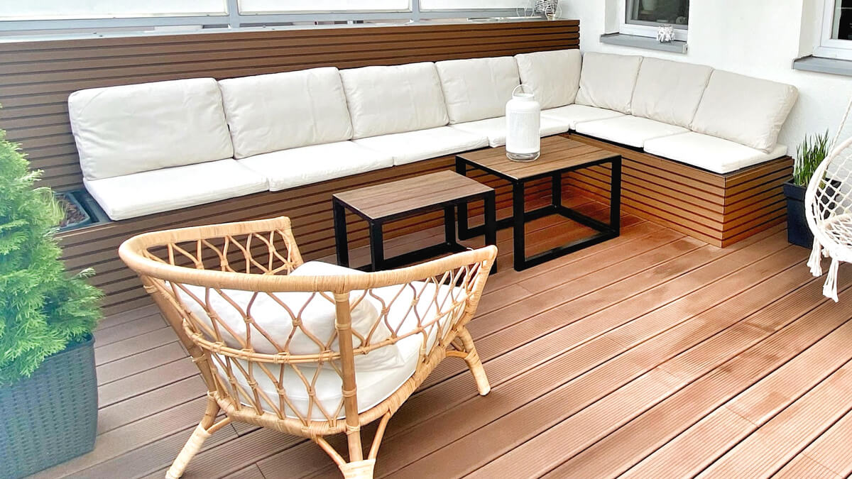 Terrace finishing – WPC slatted cladding boards Premium Teak
