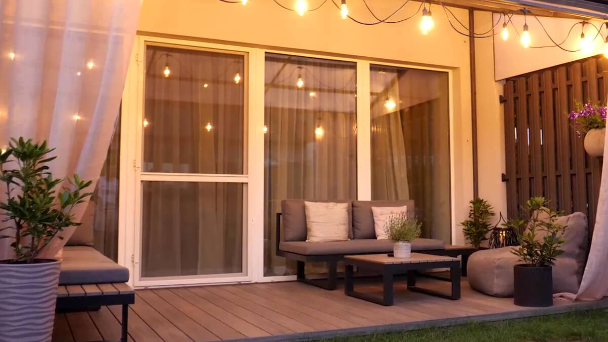 Low terrace made of composite decking board Premium Antique