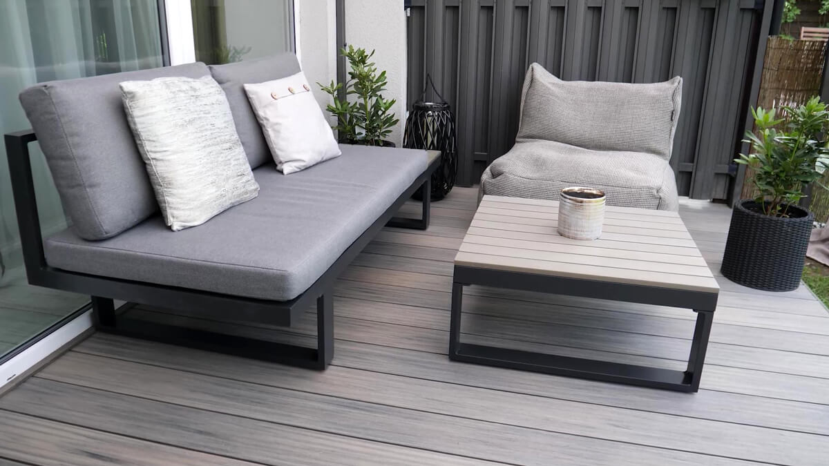 Low terrace made of composite decking board Premium Antique