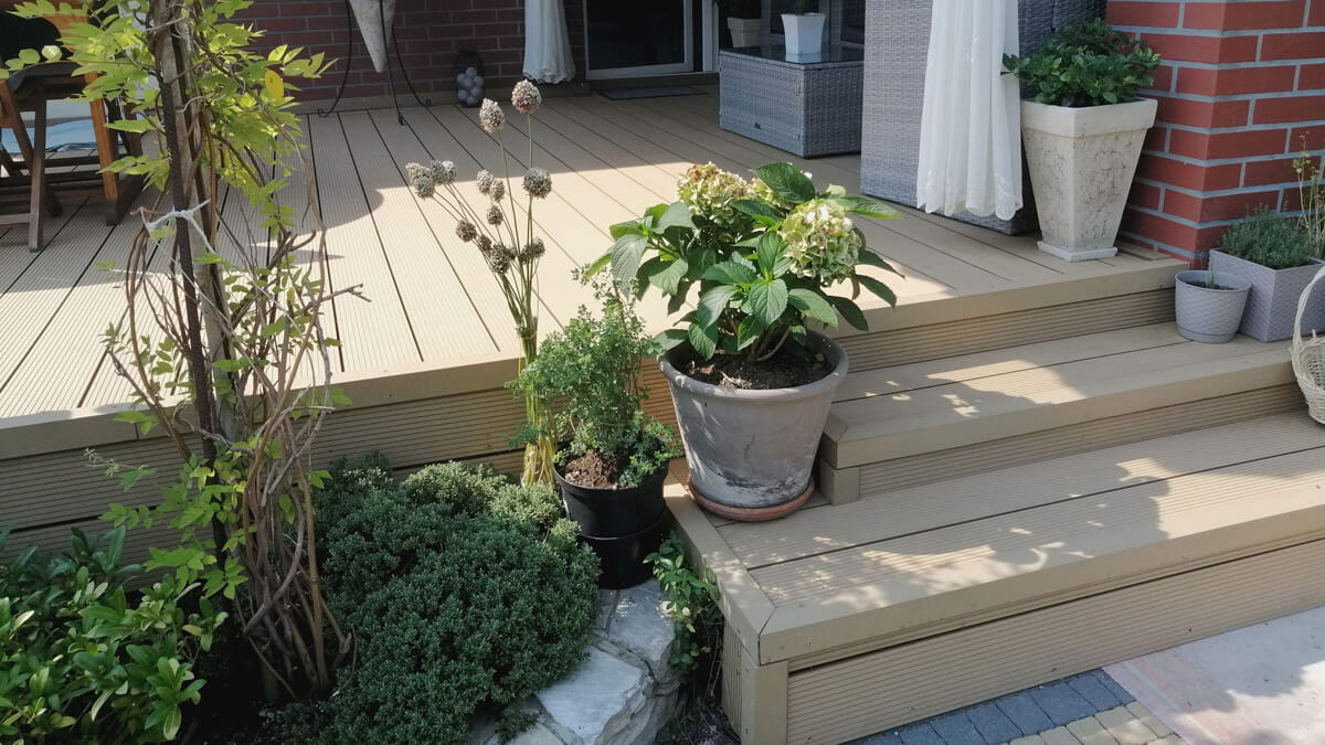 Terracce with stairs - WPC decking board Honey Teak