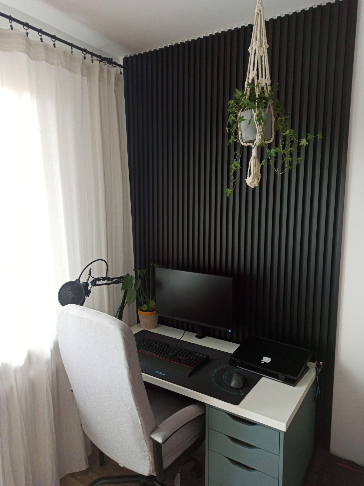 Black slats on a white wall - Decorative Wall Slats Satin Black