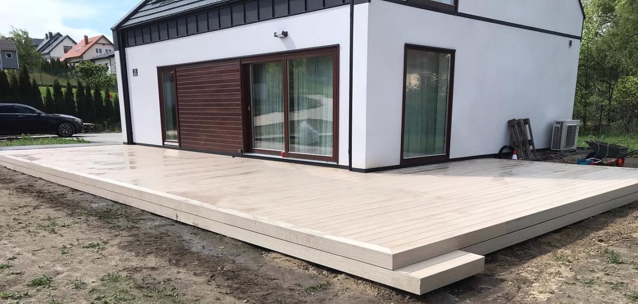 Large Terrace Made of Ecru Premium Composite Decking Boards