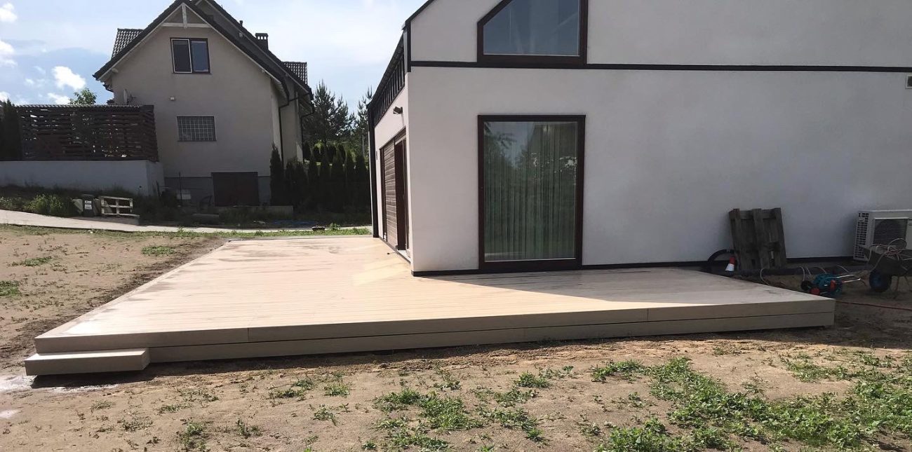 Large Terrace Made of Ecru Premium Composite Decking Boards