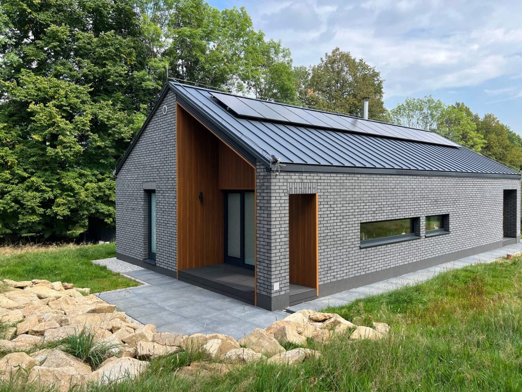 Amber 3D composite slats on building facade