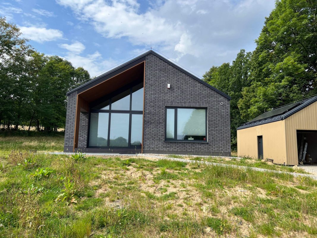 Amber 3D composite slats on building facade