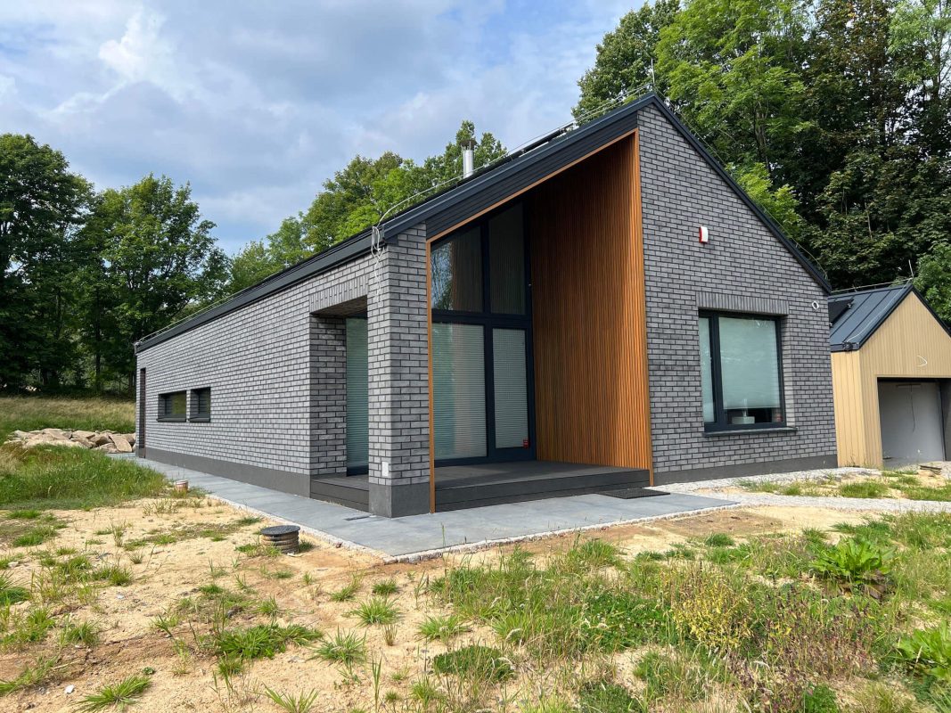 Amber 3D composite slats on building facade