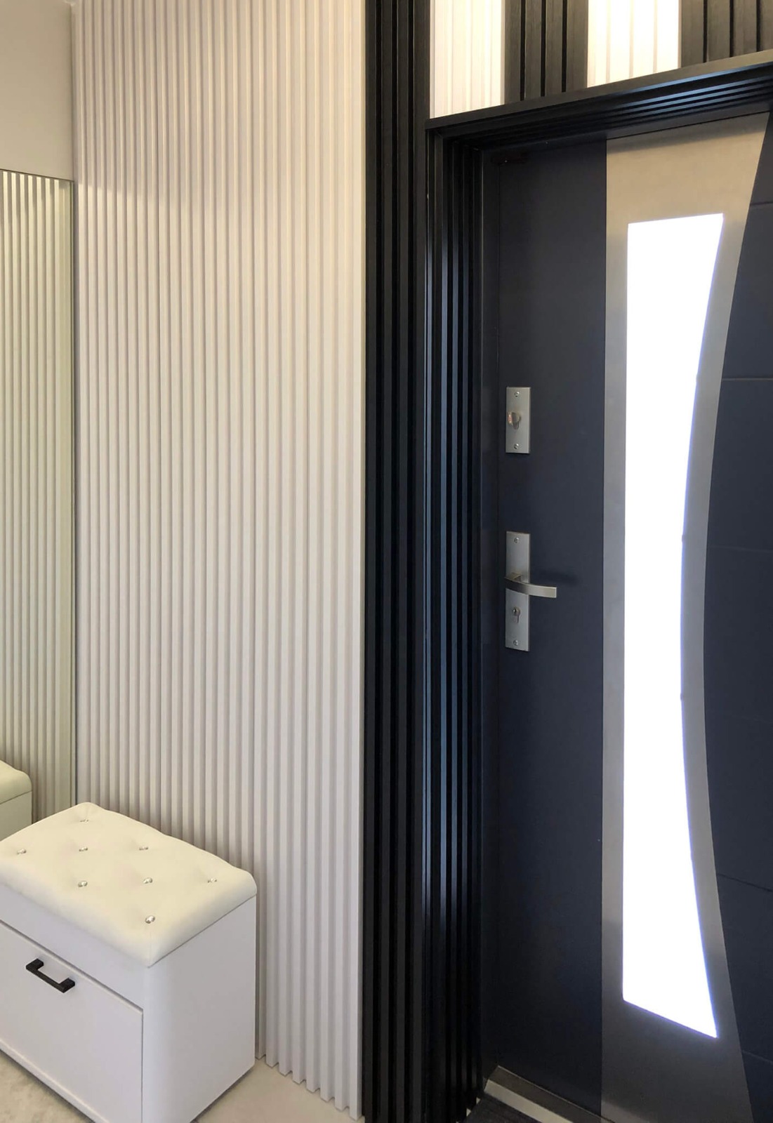 Door Cladding - Interior Slatted Wall Panels Satin Black and White