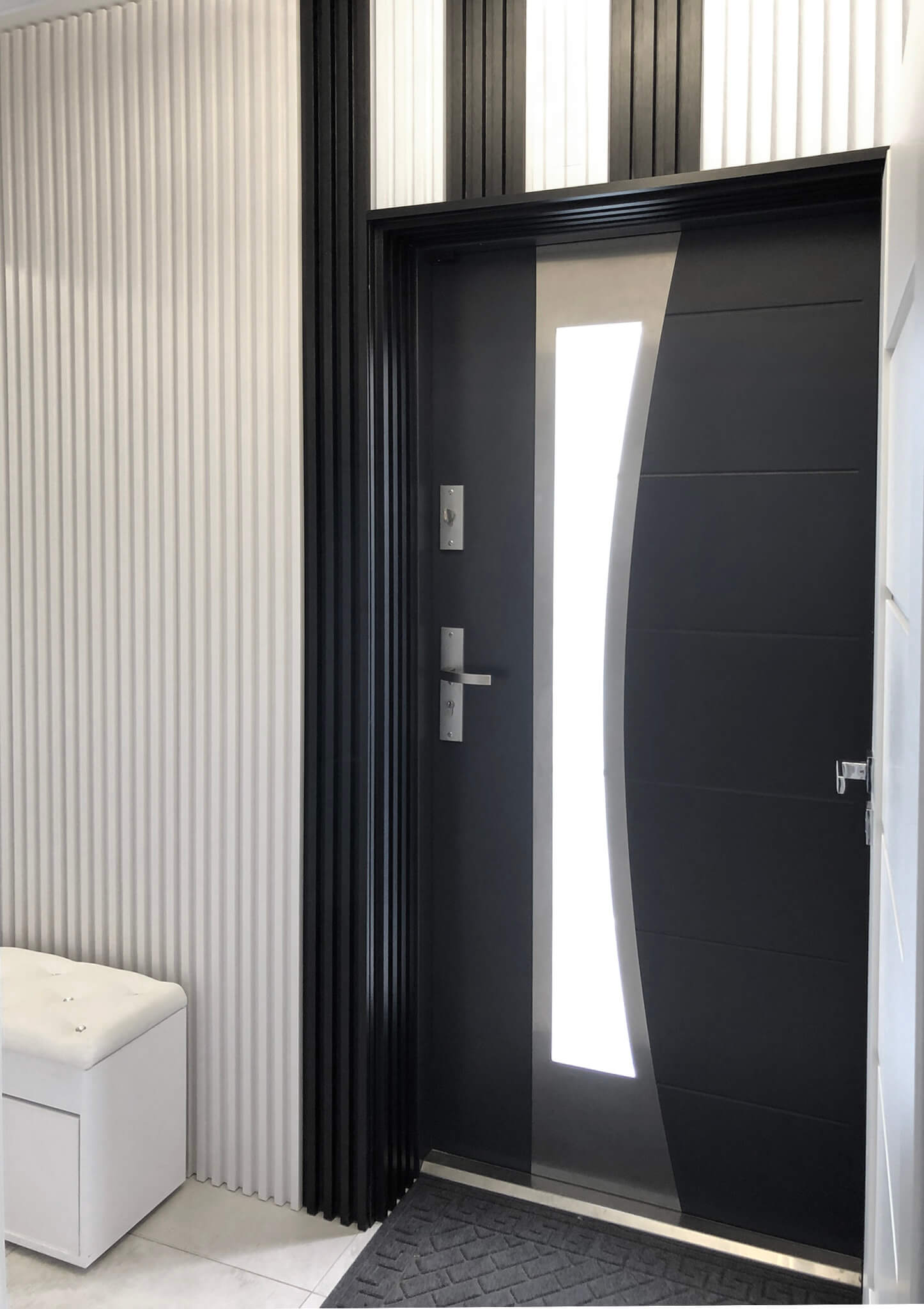 Door Cladding - Interior Slatted Wall Panels Satin Black and White