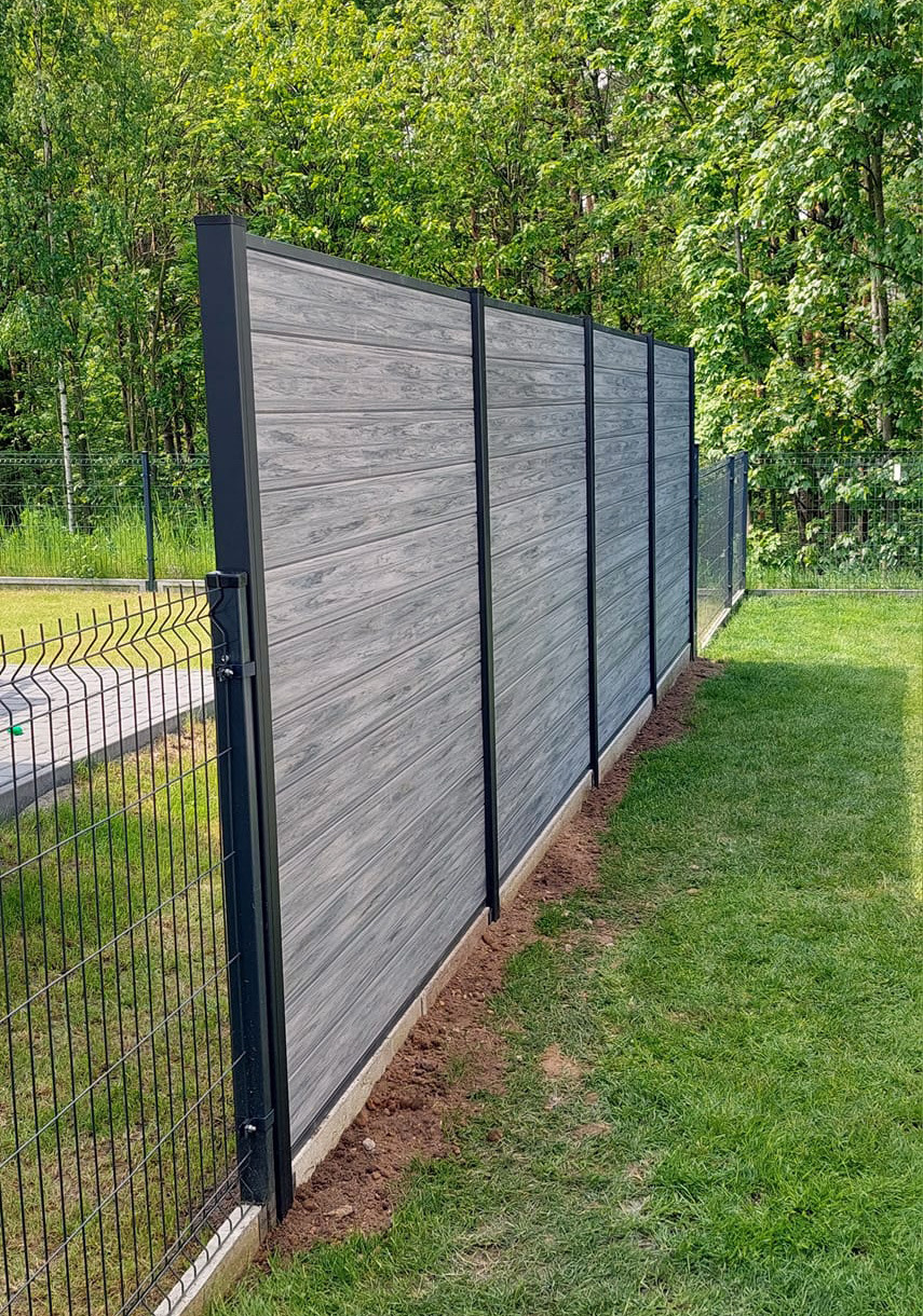Fence Made of Premium Gray Composite Fencing Boards