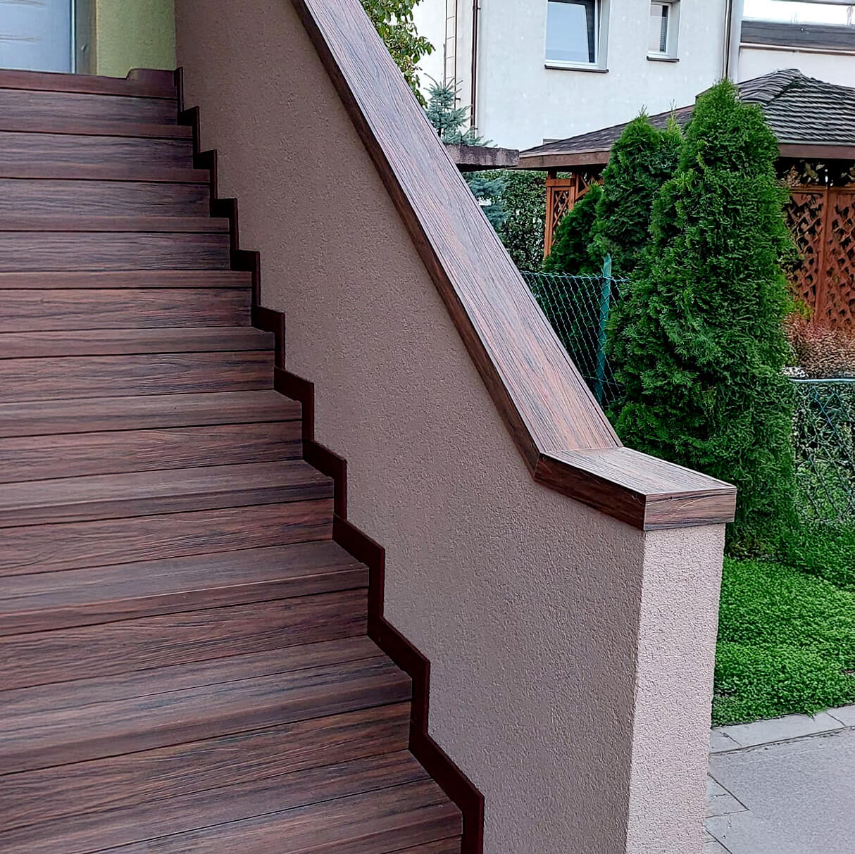Stairs Finished with Premium Redwood Composite Decking Boards