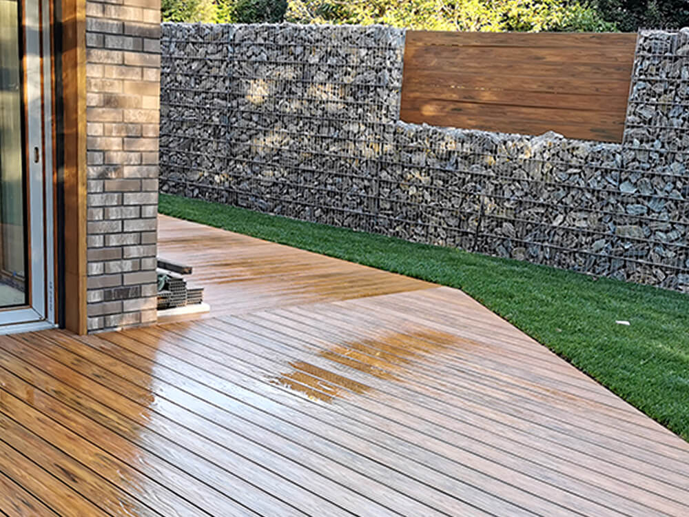 Terrace made of composite decking board Premium Amber