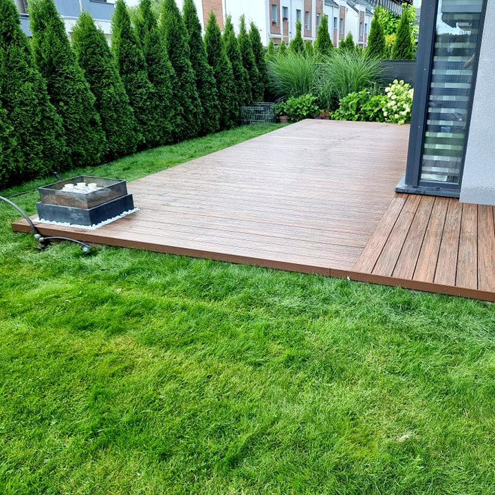 Terrace with a Fire Pit – Made with Premium Redwood Decking Boards