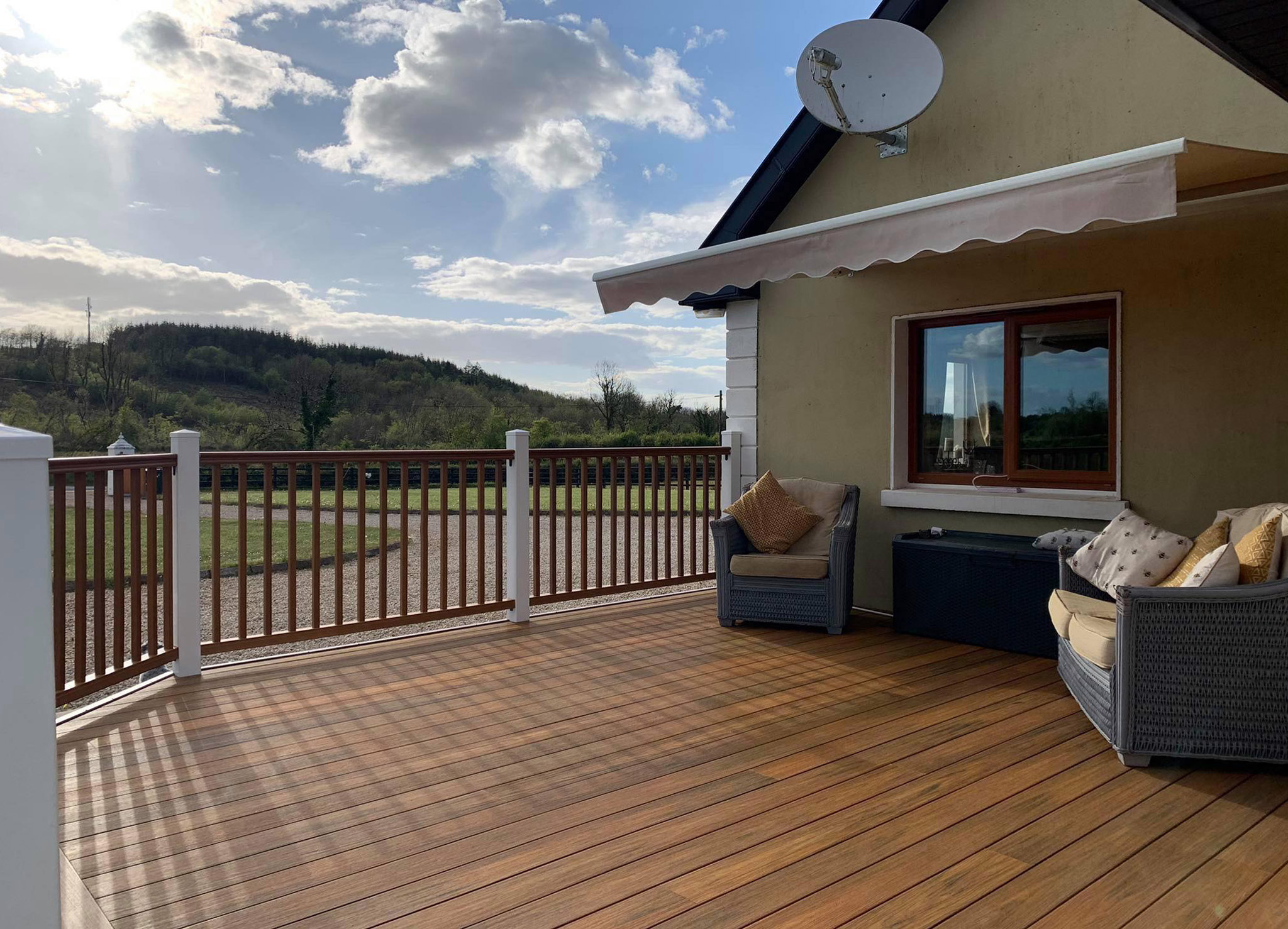 Terrace with stairs - composite decking boards Premium Amber