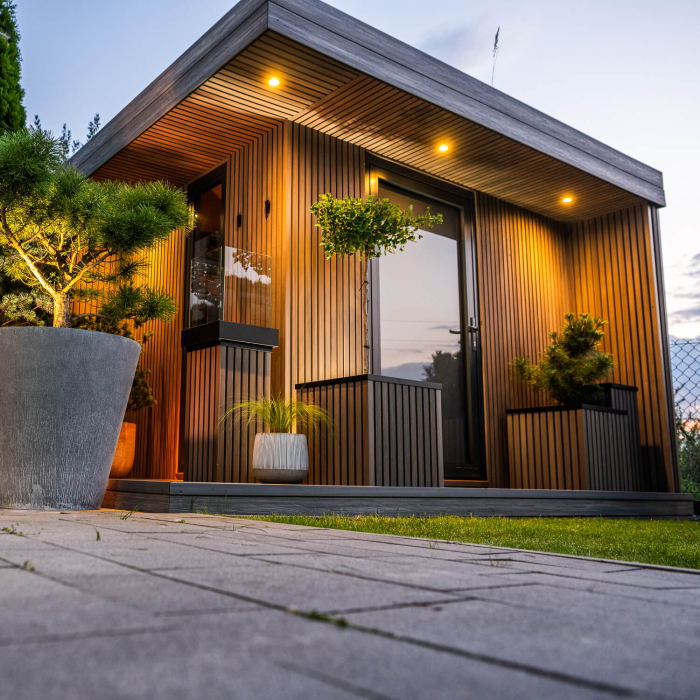 SPA zone in the garden - Premium Antique Oak slatted cladding boards