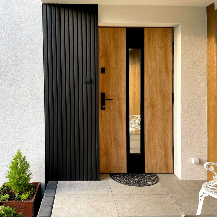 Premium Graphite Facade Louvers &ndash; An Elegant Entrance Detail