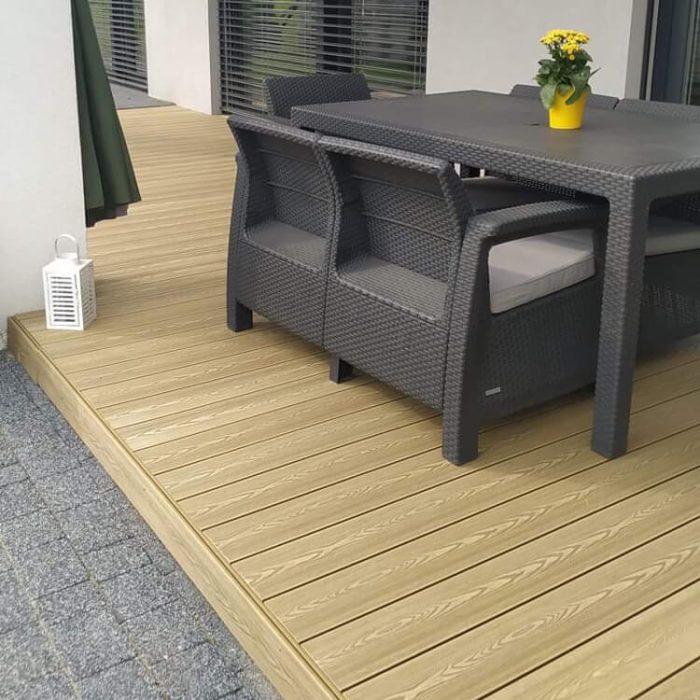 Composite Decking Board 3D honey teak porch 750x750