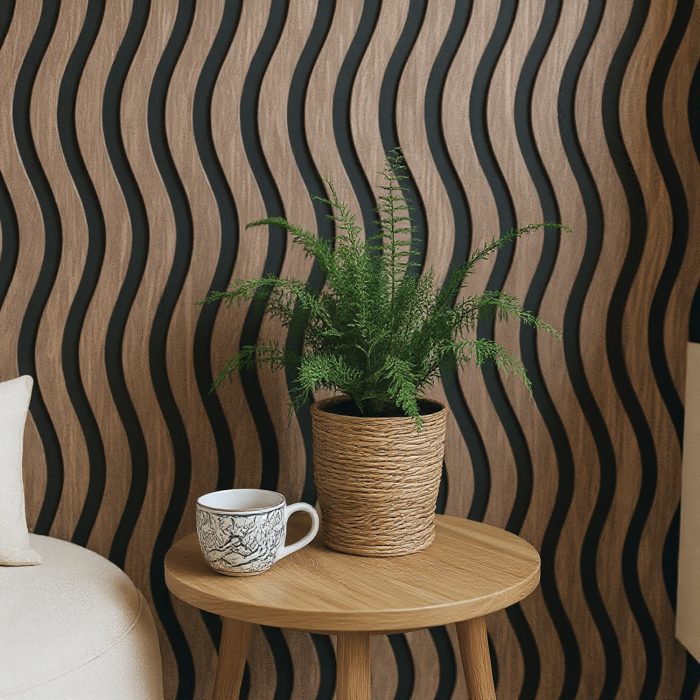 wizualizacja Lamele ścienne akustyczne na filcu S-Line Dąb Ciemny Fornir 2,1 x 30,5 cm (1)